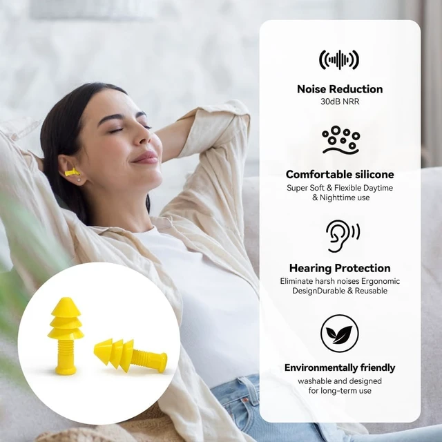 Alt view image 2 of 6 - Ear Plugs for Sleeping - 10 Pairs Reusable Silicone Ear Plugs | NRR 26 dB,Waterproof and washable,suitable for noisy environments,swimming, showering,work, and study.Send a portable box.