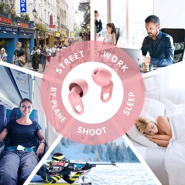 Alt view image 6 of 7 - Silicone Reusable Soft Comfortable Earplugs for Sleeping, Flights & Noise Sensitivity - 16 Ear Tips in XS/S/M/L, with 2 Travel Boxes - 33dB Noise Cancelling (Pink)