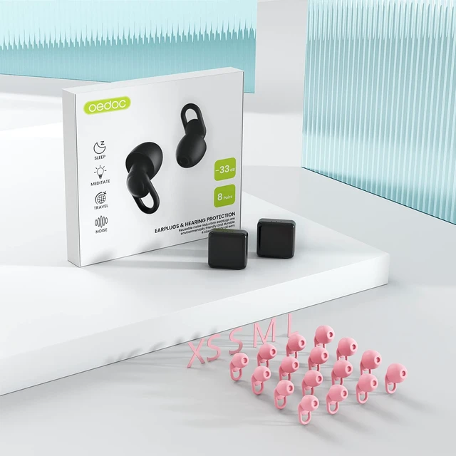 Alt view image 7 of 7 - Silicone Reusable Soft Comfortable Earplugs for Sleeping, Flights & Noise Sensitivity - 16 Ear Tips in XS/S/M/L, with 2 Travel Boxes - 33dB Noise Cancelling (Pink)