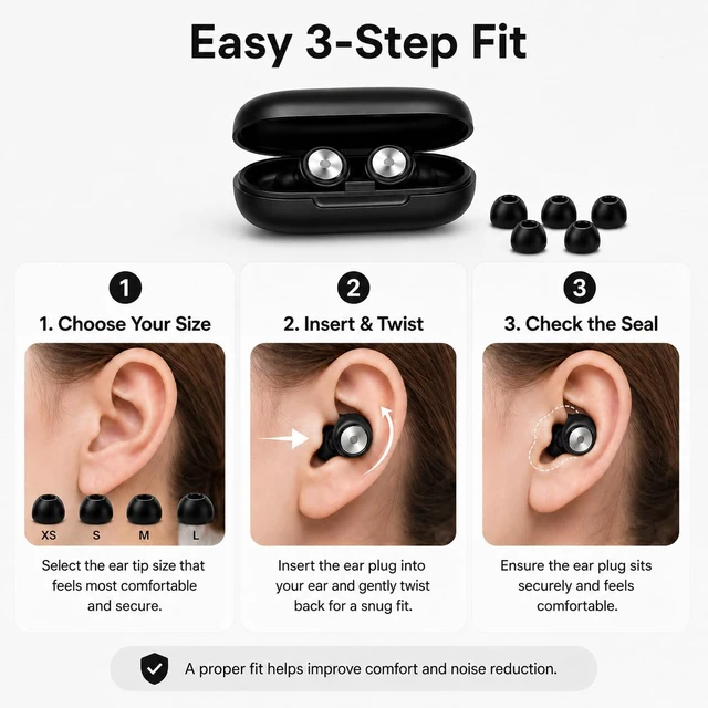Alt view image 4 of 7 - 48dB Ear Plugs for Sleeping, Silicone Earplugs for Snoring & Side Sleepers, Acoustic Filter, 8 Eartips, Reusable Design for Sleep, Travel, Concerts & FocusBlack