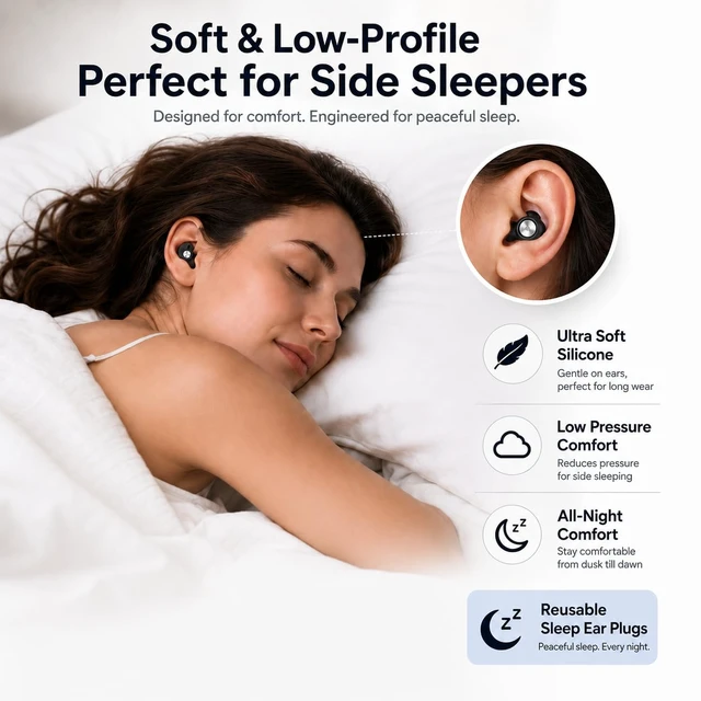 Alt view image 3 of 7 - 48dB Ear Plugs for Sleeping, Silicone Earplugs for Snoring & Side Sleepers, Acoustic Filter, 8 Eartips, Reusable Design for Sleep, Travel, Concerts & FocusBlack