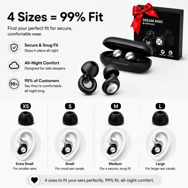 Alt view image 7 of 7 - 48dB Ear Plugs for Sleeping, Silicone Earplugs for Snoring & Side Sleepers, Acoustic Filter, 8 Eartips, Reusable Design for Sleep, Travel, Concerts & FocusBlack