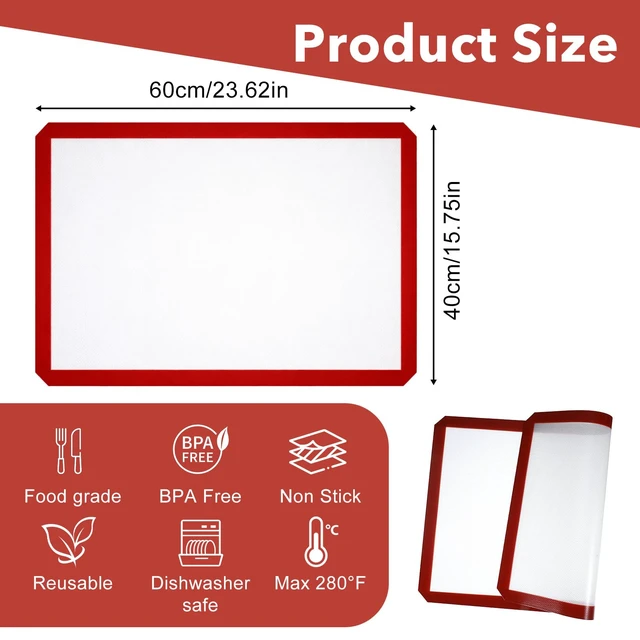 Alt view image 2 of 7 - 2 Pack Silicone Baking Mats, 16" x 24" Full Sheet Non-Stick Cookie Sheets Oven Safe Non-Stick Silicone Baking Sheet Liner for Macarons Cookies Cakes
