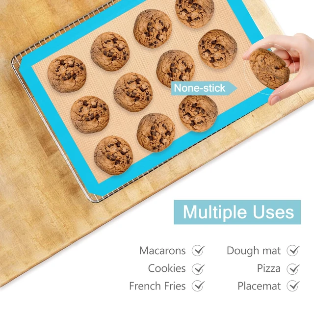 Alt view image 6 of 7 - Silicone Baking Mat Set of 3, Non-Stick 2 Half & 1 Quarter Sheets | Dishwasher Safe, Reusable Baking Supplies for Cookies, Bread, Pastries & Dough, Mint Blue