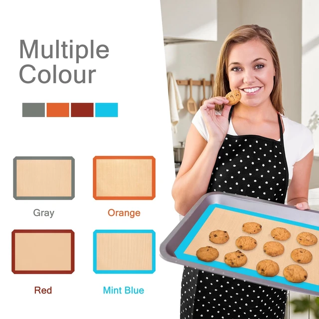 Alt view image 7 of 7 - Silicone Baking Mat Set of 3, Non-Stick 2 Half & 1 Quarter Sheets | Dishwasher Safe, Reusable Baking Supplies for Cookies, Bread, Pastries & Dough, Mint Blue
