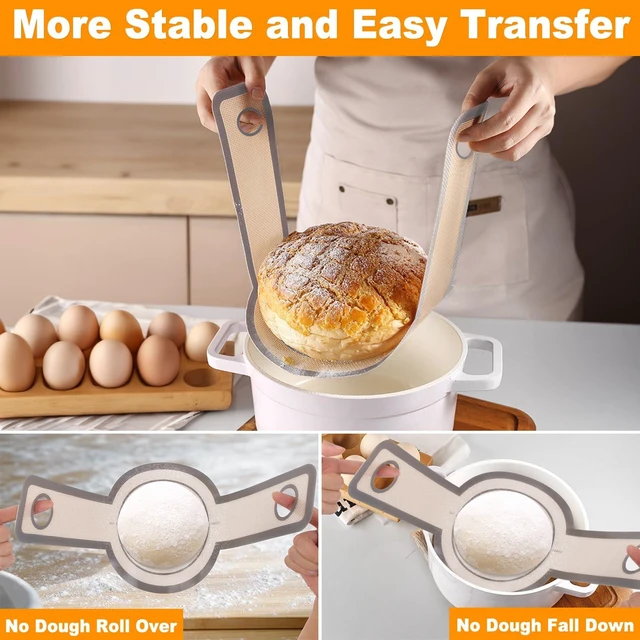 Alt view image 3 of 7 - Silicone Bread Sling for Dutch Oven 2 Pcs, Reusable Silicone Bread Baking Mat With Extra Long Handles Non-Stick & Easy to Clean for Transfer Sourdough, Round