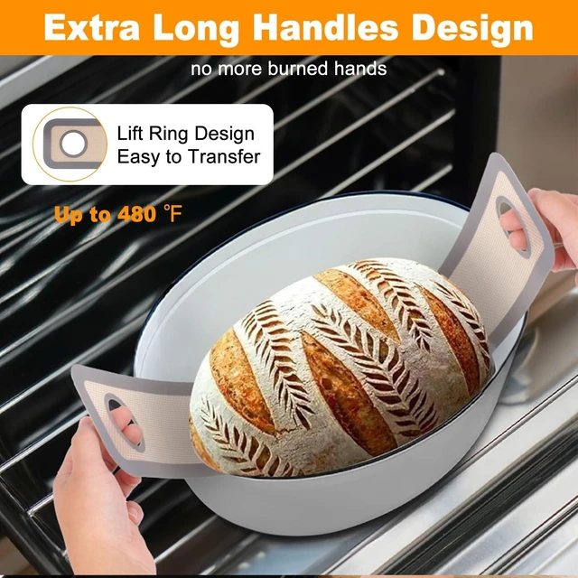 Alt view image 4 of 7 - Silicone Bread Sling for Dutch Oven 2 Pcs, Reusable Silicone Bread Baking Mat With Extra Long Handles Non-Stick & Easy to Clean for Transfer Sourdough, Round