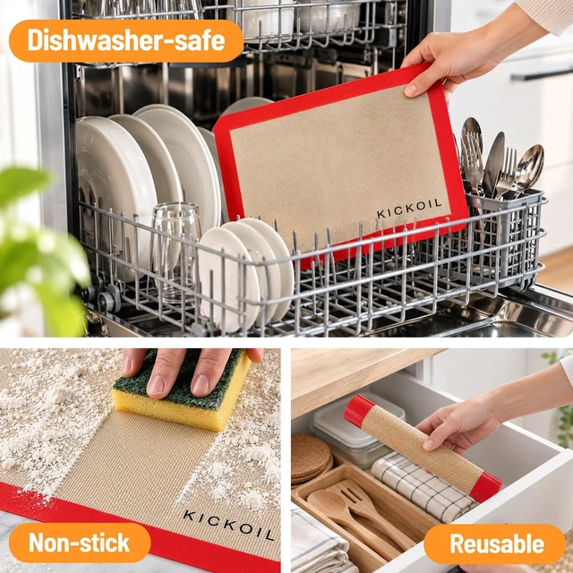 Alt view image 5 of 6 - Silicone Baking Mats Set of 3, Non-Stick Reusable BPA-Free Oven Liners | Non Slip Silicone Baking Sheet for Cookies, Macarons, Bread and Pastry, Dishwasher Safe, 11.6'' x 8.5''(Quarter)