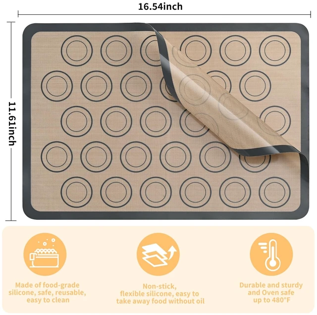 Alt view image 3 of 7 - Macaron Silicone Baking Mats, 2 Pack Half Sheet Set, Gray/Beige | Two 16.54 x 11.62 in macaron silicone baking mats feature circles for evenly sized macarons; nonstick half sheet liners.