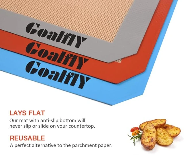 Alt view image 4 of 6 - Small Silicone Baking Mat, Quarter Sheet (11.8 x 8.5 In), 3 Pack | Non-stick, Heat-resistant, Reusable, For Oven, Toaster, Baking Pan, Air Fryer