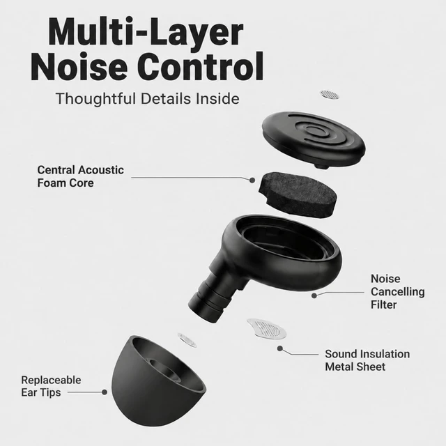 Alt view image 3 of 7 - Ear Plugs for Sleeping, 58dB Noise Reduction, Motorcycle Ear Plugs | Noise cancelling ear plugs for sleeping with dual-mode noise reduction, up to 58 dB for sleep, study, travel & work.