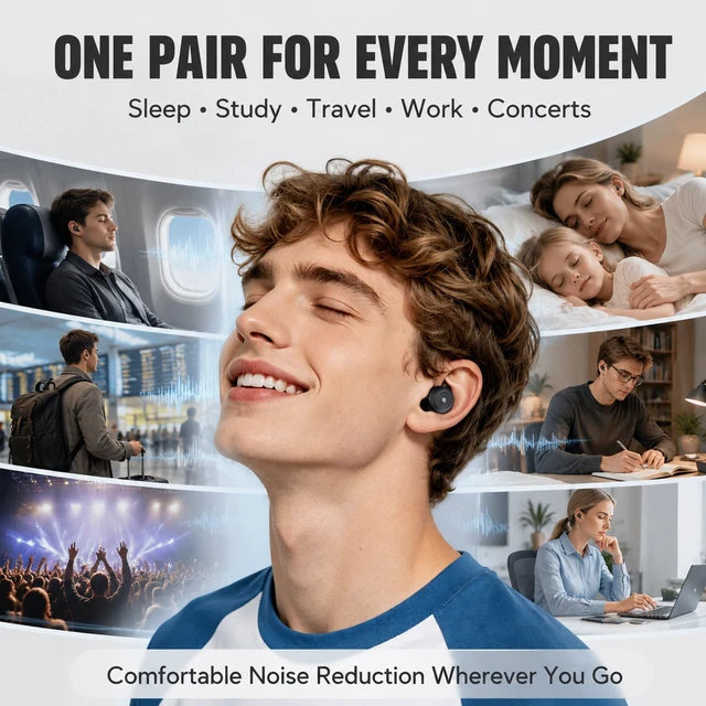 Alt view image 6 of 7 - Ear Plugs for Sleeping, 58dB Noise Reduction, Motorcycle Ear Plugs | Noise cancelling ear plugs for sleeping with dual-mode noise reduction, up to 58 dB for sleep, study, travel & work.