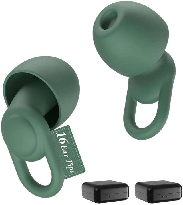 Main image of Silicone Ear Plugs for Noise Reduction - Reusable Soft Comfortable Earplugs for Sleeping,Noise Sensitivity & Flights -16 Ear Tips in XS/S/M/L, with 2 Travel Boxes - 33dB Noise Cancelling (Olive Green)