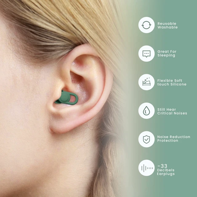 Alt view image 4 of 7 - Silicone Ear Plugs for Noise Reduction - Reusable Soft Comfortable Earplugs for Sleeping,Noise Sensitivity & Flights -16 Ear Tips in XS/S/M/L, with 2 Travel Boxes - 33dB Noise Cancelling (Olive Green)
