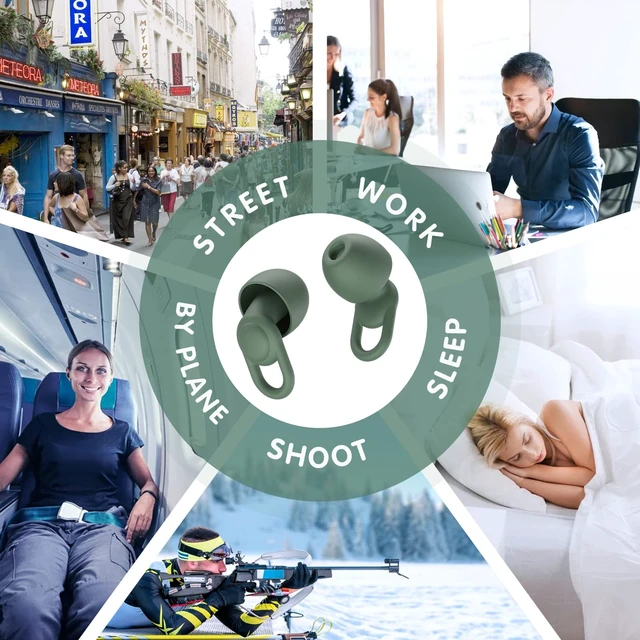 Alt view image 6 of 7 - Silicone Ear Plugs for Noise Reduction - Reusable Soft Comfortable Earplugs for Sleeping,Noise Sensitivity & Flights -16 Ear Tips in XS/S/M/L, with 2 Travel Boxes - 33dB Noise Cancelling (Olive Green)