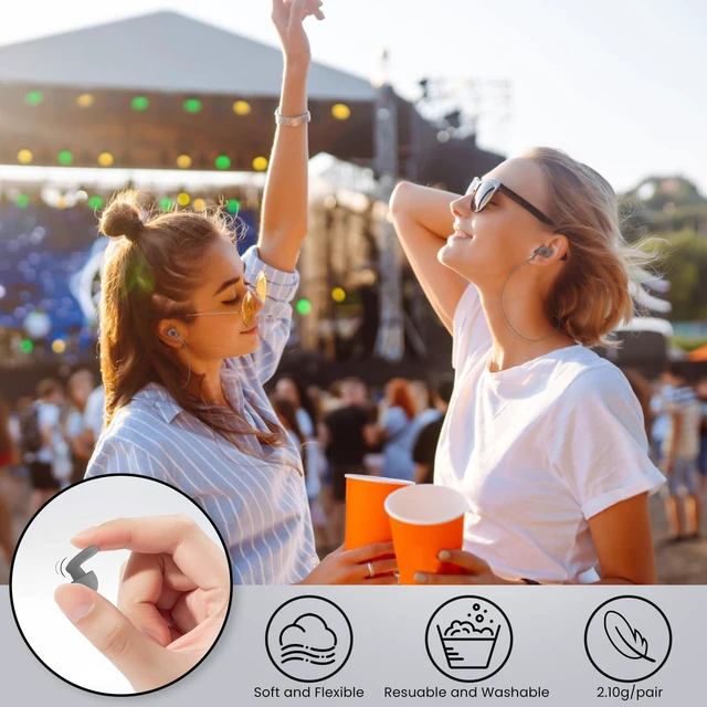 Alt view image 6 of 7 - 2 Pairs of Earplugs for Sleeping,Reusable Hearing Protection Ear Plugs with 8 Pairs Ear Tips & One Connector Cord,Soft Earplugs for Noise Reduction,Concert,Musician & Work - 25dB-30dB