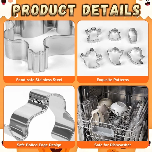Alt view image 5 of 7 - 6 Pcs Halloween Cookie Cutters, 3 Inch Ghost Cookie Cutters, Ghost Stainless Steel Cutter for Halloween Baking Party Favors