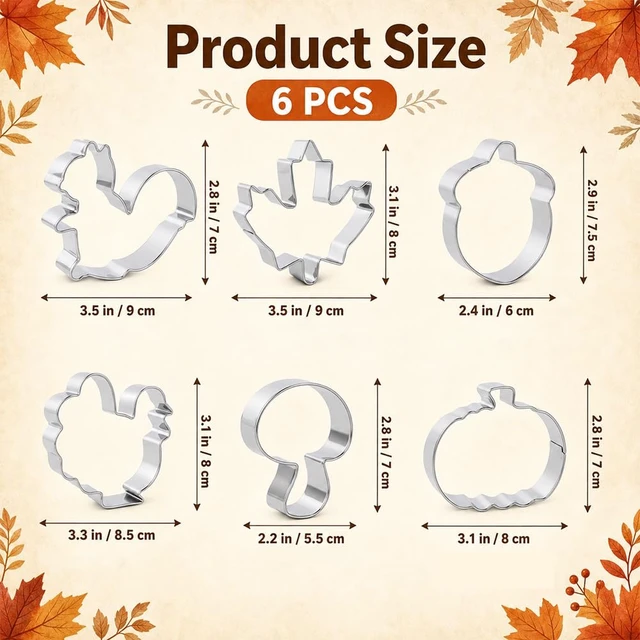 Alt view image 2 of 7 - Fall Thanksgiving Cookie Cutters, 6 PCS Fall Cookie Cutters Stainless Steel | Squirrel Leaf Pumpkin Turkey Acorn Shaped Biscuit Molds,Food Baking Supplies Fall Party Favors Decorations Kit for Kitchen