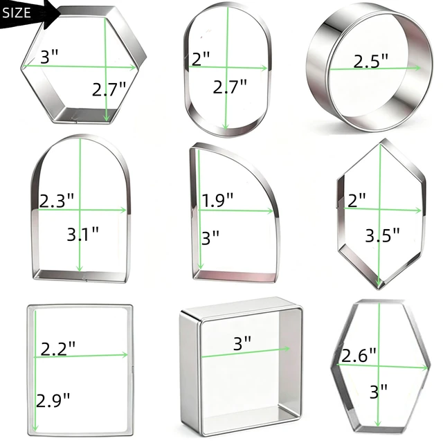 Alt view image 3 of 7 - 9 Pieces Geometric Plaque Cookie Cutter Set,Arch,Oval,Hexagon,Square,RectangleCircleD-ShapeLong Diamond Frame Shape Stainless steel Molds for Kitchen Baking