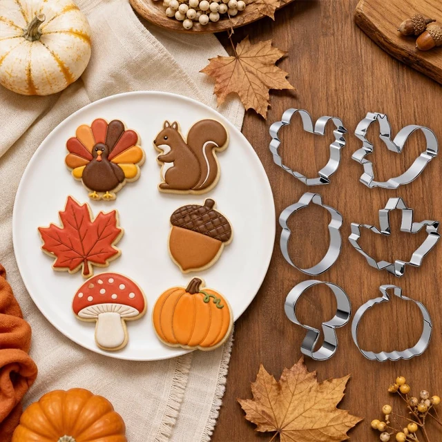 Alt view image 5 of 7 - Fall Thanksgiving Cookie Cutters, 6 PCS Fall Cookie Cutters Stainless Steel | Squirrel Leaf Pumpkin Turkey Acorn Shaped Biscuit Molds,Food Baking Supplies Fall Party Favors Decorations Kit for Kitchen