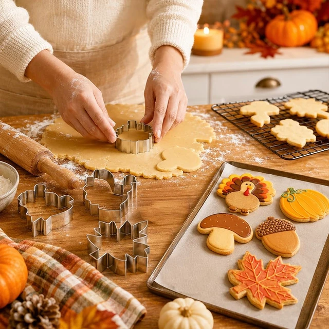 Alt view image 4 of 7 - Fall Thanksgiving Cookie Cutters, 6 PCS Fall Cookie Cutters Stainless Steel | Squirrel Leaf Pumpkin Turkey Acorn Shaped Biscuit Molds,Food Baking Supplies Fall Party Favors Decorations Kit for Kitchen