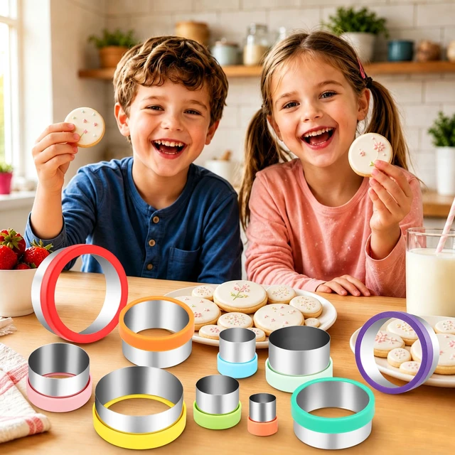 Alt view image 5 of 7 - 10 Pcs Round Cookie Cutters Set Stainless Steel Biscuit Cutter