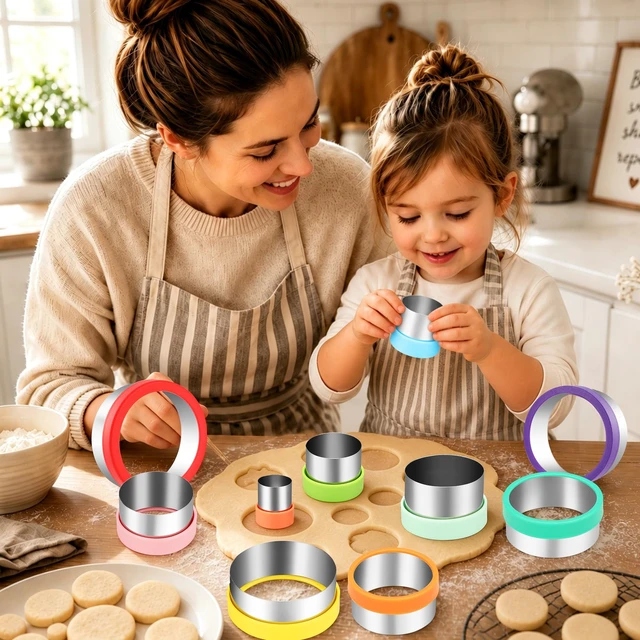 Alt view image 6 of 7 - 10 Pcs Round Cookie Cutters Set Stainless Steel Biscuit Cutter