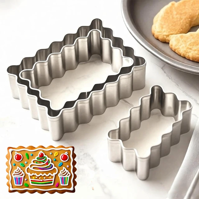 Alt view image 3 of 7 - 11Pcs Scalloped Cookie Cutter Set, Assorted Sizes-Include3 Square,3 Rectangle and 5 Round Fondant Molds,Reusable with Jagged Edge Design for a Special Event Holiday Everyday Treat (11Pcs)