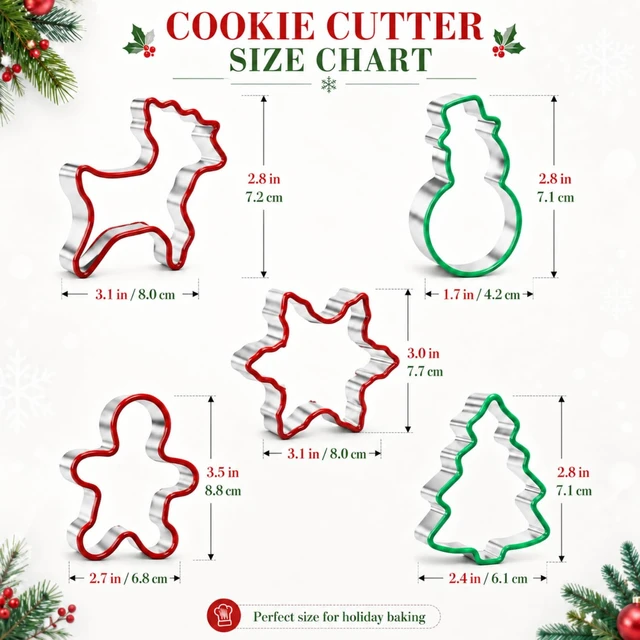 Alt view image 4 of 6 - Christmas Cookie Cutter Set, 5-Piece Stainless Steel with Soft Edges | Gingerbread man, snowflake, snowman, tree and reindeer shapes for holiday baking