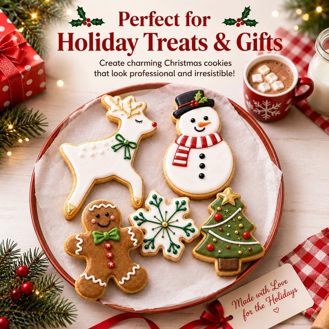 Alt view image 5 of 6 - Christmas Cookie Cutter Set, 5-Piece Stainless Steel with Soft Edges | Gingerbread man, snowflake, snowman, tree and reindeer shapes for holiday baking