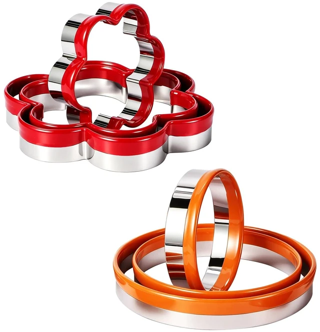 Main image of 6 Pcs Cookie Cutters Set - Flower and Round Shapes Biscuit Cutter | Professional Baking Dough Tools , Stainless Steel, PVC Coated