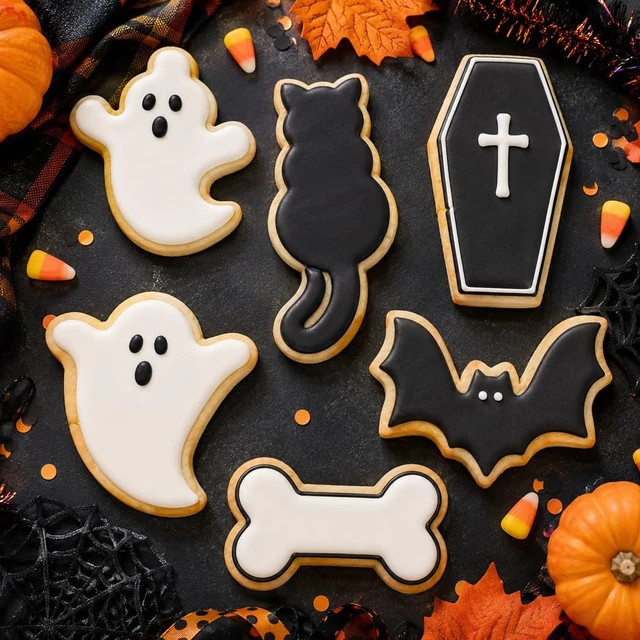 Alt view image 6 of 7 - Halloween Cookie Cutters, Large Halloween Cookie Cutters Stainless Steel | 6 PCS Bat Ghost Coffin Bone Shaped Biscuit Molds, Food Baking Supplies Halloween Party Favors Decorations Kit for Kitchen