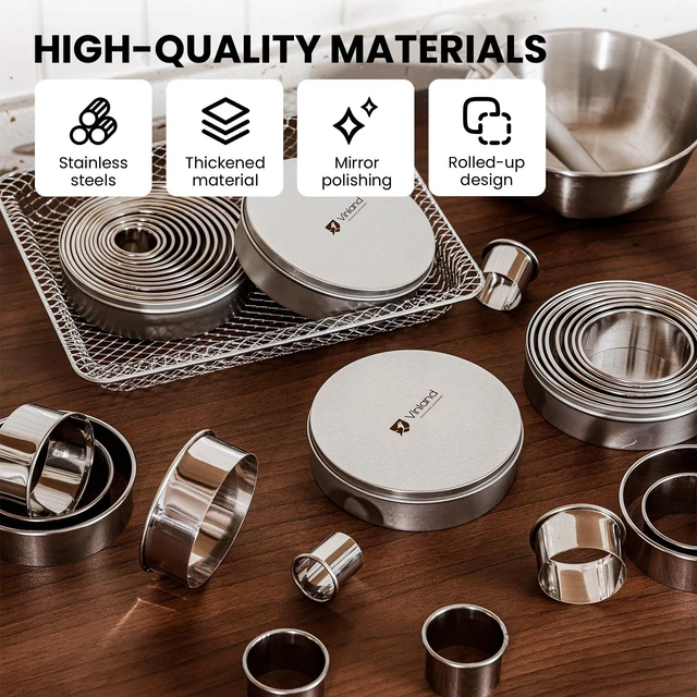Alt view image 5 of 6 - 12 Pcs 304 Stainless Steel Biscuit Cutter Set - Round Cookie Cutters for Baking (1/2/3/4/5'') with Storage Box, Dough Pastry Cake Circle Cutting Ring Molds, Non-Rust, Dishwasher Safe & 1.5 High