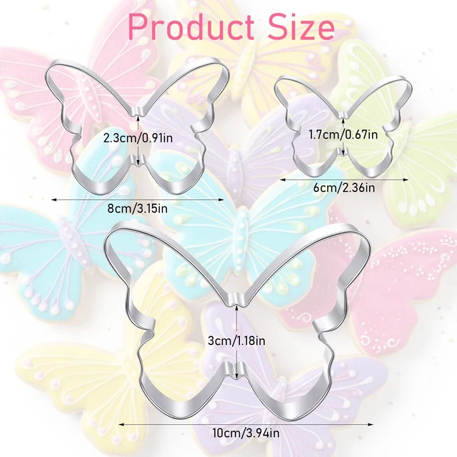 Alt view image 2 of 7 - 3 Pcs Butterfly Cookie Cutter Set, Stainless Steel Butterflies Shaped Baking Molds, Sandwich Cutter, Butterfly Fondant Biscuit Cutters for Biscuit, DIY Cake Craft, Pastry Decoration (3 Sizes)