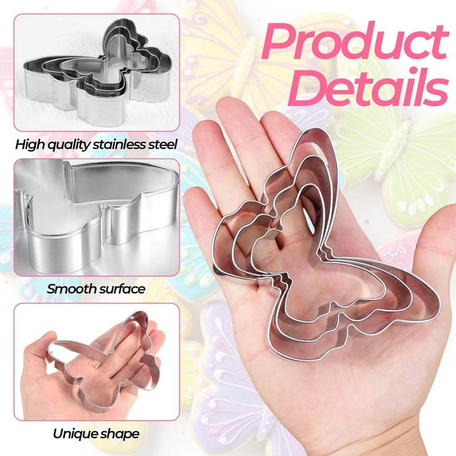 Alt view image 3 of 7 - 3 Pcs Butterfly Cookie Cutter Set, Stainless Steel Butterflies Shaped Baking Molds, Sandwich Cutter, Butterfly Fondant Biscuit Cutters for Biscuit, DIY Cake Craft, Pastry Decoration (3 Sizes)