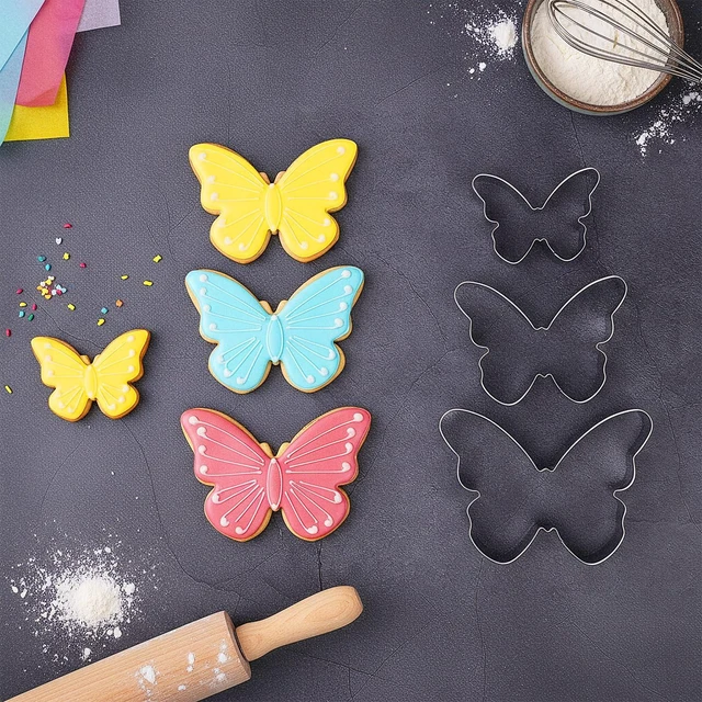 Alt view image 6 of 7 - 3 Pcs Butterfly Cookie Cutter Set, Stainless Steel Butterflies Shaped Baking Molds, Sandwich Cutter, Butterfly Fondant Biscuit Cutters for Biscuit, DIY Cake Craft, Pastry Decoration (3 Sizes)