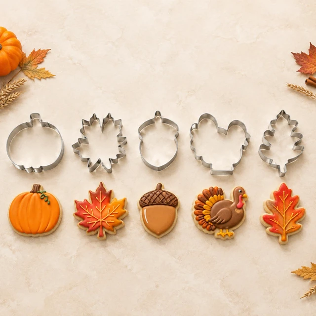 Alt view image 3 of 7 - 15 Pcs Fall Holiday Cookie Cutters Set, Halloween Thanksgiving | Stainless Steel with Pumpkin, Ghost, Gingerbread Man, Turkey, Snowman, Tree Shapes for Festive Baking and Party