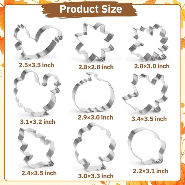 Alt view image 2 of 7 - 9 Pcs Fall Thanksgiving Cookie Cutters Set Stainless Steel | Pumpkin, Turkey, Sunflower, Maple Leaf, Oak Leaf, Squirrel and Acorn Cookie Stamp for Seasonal Baking and Crafts
