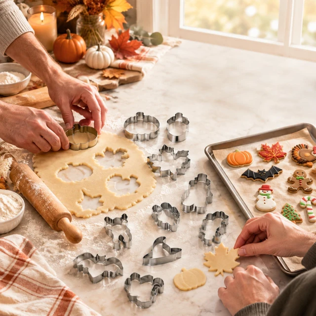 Alt view image 4 of 7 - 15 Pcs Fall Holiday Cookie Cutters Set, Halloween Thanksgiving | Stainless Steel with Pumpkin, Ghost, Gingerbread Man, Turkey, Snowman, Tree Shapes for Festive Baking and Party