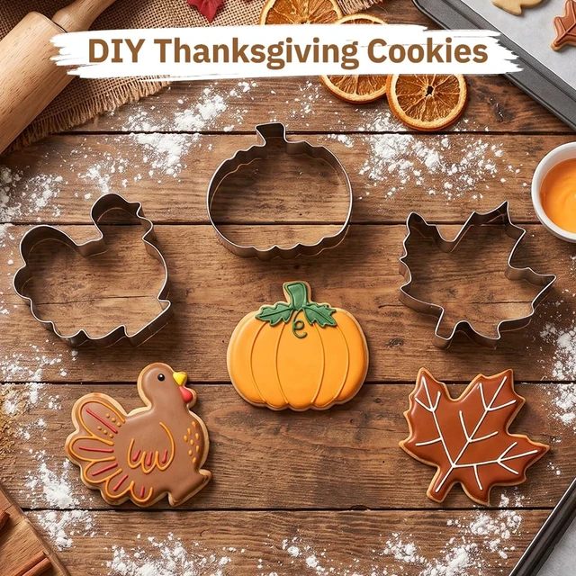 Alt view image 4 of 7 - 9 Pcs Fall Thanksgiving Cookie Cutters Set Stainless Steel | Pumpkin, Turkey, Sunflower, Maple Leaf, Oak Leaf, Squirrel and Acorn Cookie Stamp for Seasonal Baking and Crafts