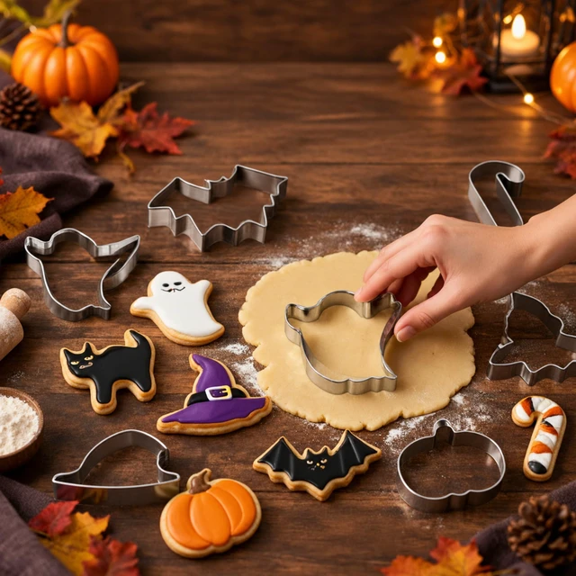 Alt view image 7 of 7 - 15 Pcs Fall Holiday Cookie Cutters Set, Halloween Thanksgiving | Stainless Steel with Pumpkin, Ghost, Gingerbread Man, Turkey, Snowman, Tree Shapes for Festive Baking and Party