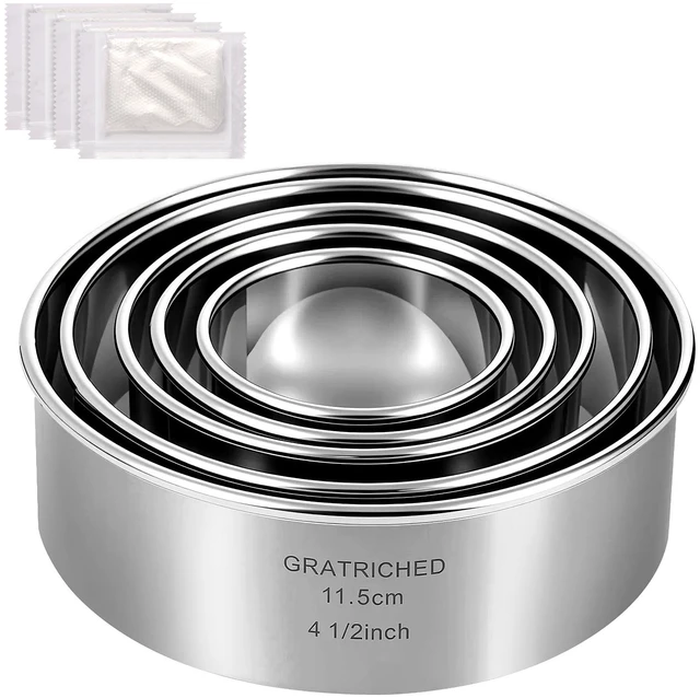 Main image of 5 Pcs Stainless Steel Cookie Cutters Set, Graduated Round Biscuit Cutter | Professional baking tools making cookies,Laserengraved cm/inch, Gift for baking lovers