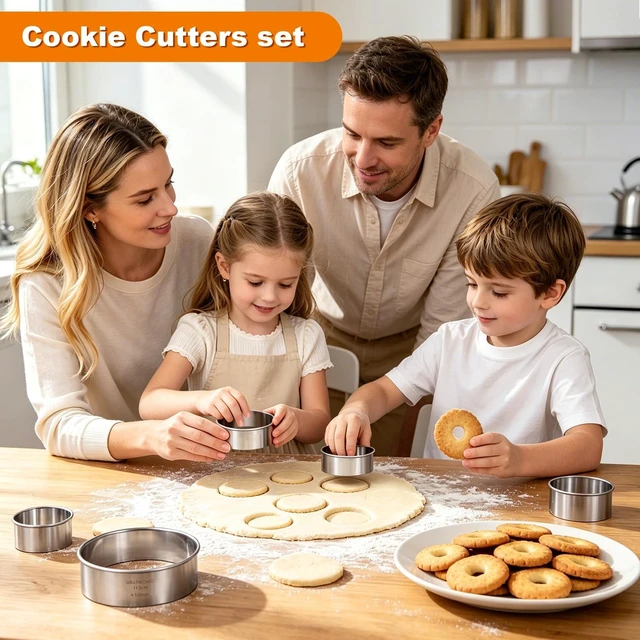 Alt view image 2 of 7 - 5 Pcs Stainless Steel Cookie Cutters Set, Graduated Round Biscuit Cutter | Professional baking tools making cookies,Laserengraved cm/inch, Gift for baking lovers