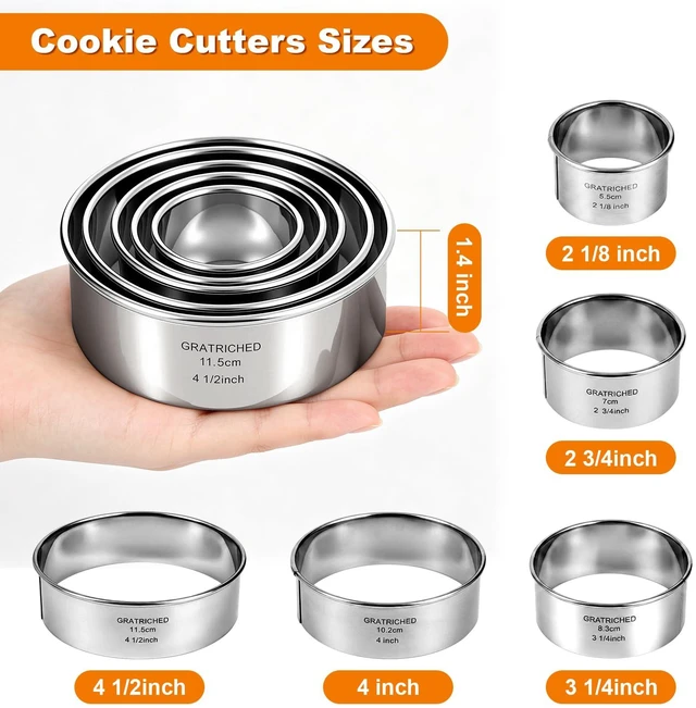 Alt view image 5 of 7 - 5 Pcs Stainless Steel Cookie Cutters Set, Graduated Round Biscuit Cutter | Professional baking tools making cookies,Laserengraved cm/inch, Gift for baking lovers