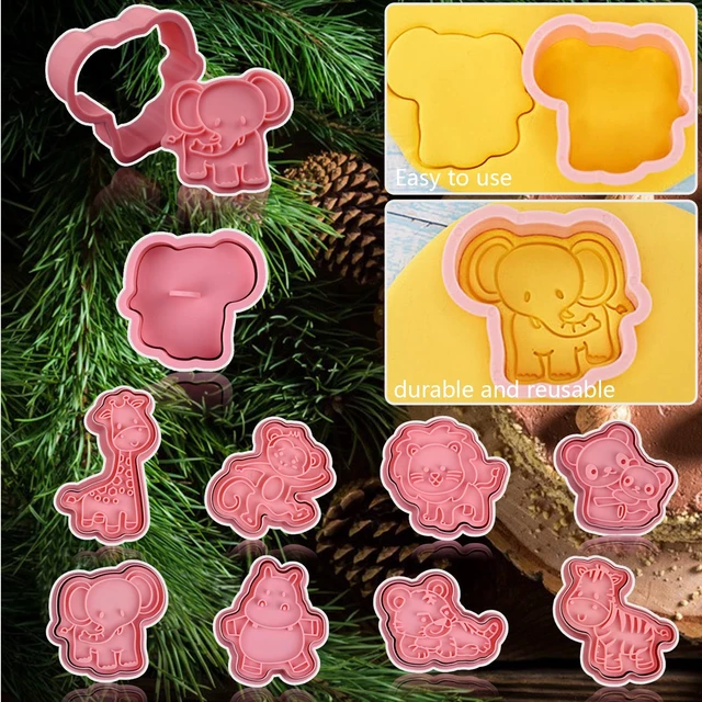 Alt view image 4 of 7 - Animal Cookie Cutters With Plunger Stamps,8 Pcs 3D Animal Cookie Cutters | Animal Embossing Cutters for Biscuit Fondant Cheese Baking Molds