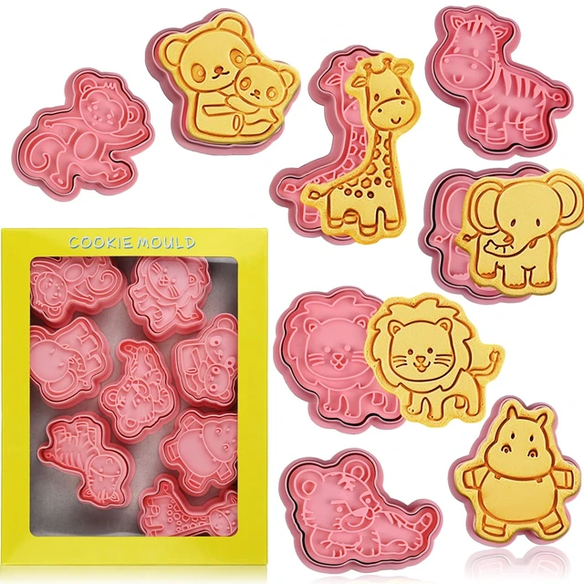 Alt view image 7 of 7 - Animal Cookie Cutters With Plunger Stamps,8 Pcs 3D Animal Cookie Cutters | Animal Embossing Cutters for Biscuit Fondant Cheese Baking Molds