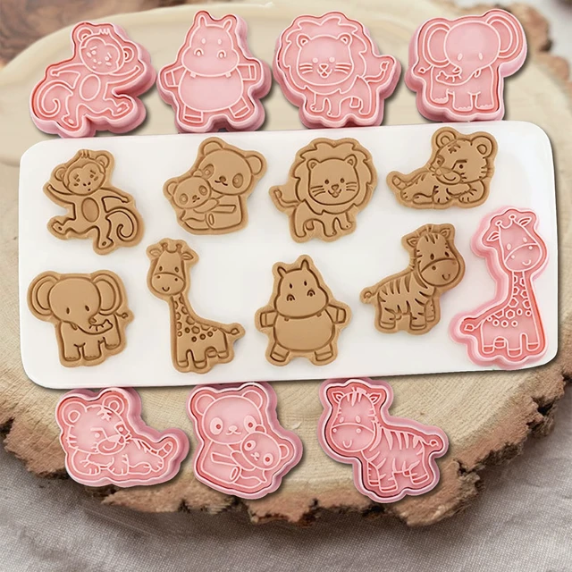 Alt view image 2 of 7 - Animal Cookie Cutters With Plunger Stamps,8 Pcs 3D Animal Cookie Cutters | Animal Embossing Cutters for Biscuit Fondant Cheese Baking Molds