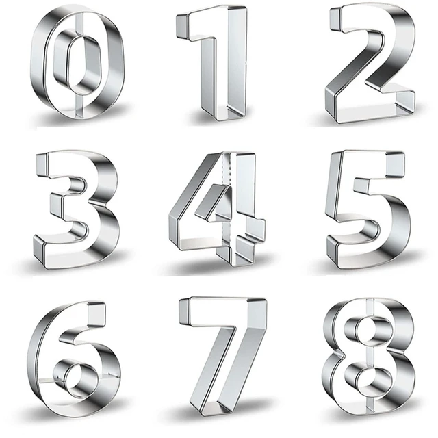 Main image of Number Shaped Cookie Cutters Stainless Steel 9Pcs 2in Round Corners | 0-8 Numbers Reversible 6&9 Fondant Molds for Birthday, Anniversary, Graduation, Holiday Baking, Cake Decor and Playdough Clay