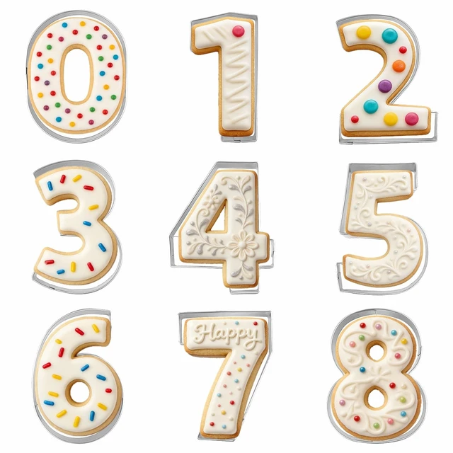 Alt view image 2 of 7 - Number Shaped Cookie Cutters Stainless Steel 9Pcs 2in Round Corners | 0-8 Numbers Reversible 6&9 Fondant Molds for Birthday, Anniversary, Graduation, Holiday Baking, Cake Decor and Playdough Clay