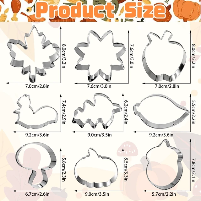 Alt view image 2 of 7 - 9 Pieces Fall Cookie Cutters Set, Stainless Steel Autumn-Themed Biscuit Mold Includes Mushroom Maple Leaf Oak Leaf Acorn Squirrel Apple Pumpkin Sunflower Baking Decorations